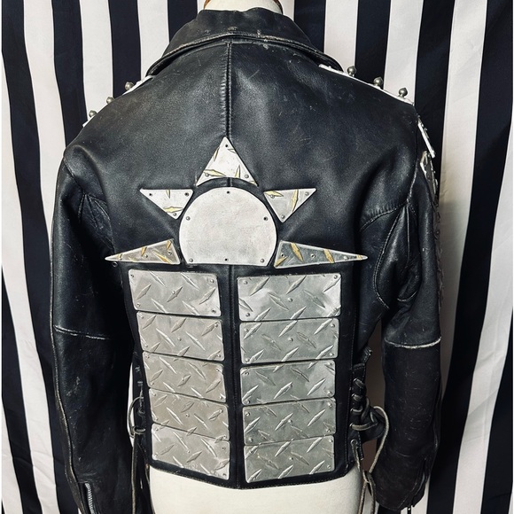 Vintage Custom Made Punk Heavy Metal Diamond Steel Plate Studded Leather Jacket - Picture 9 of 14